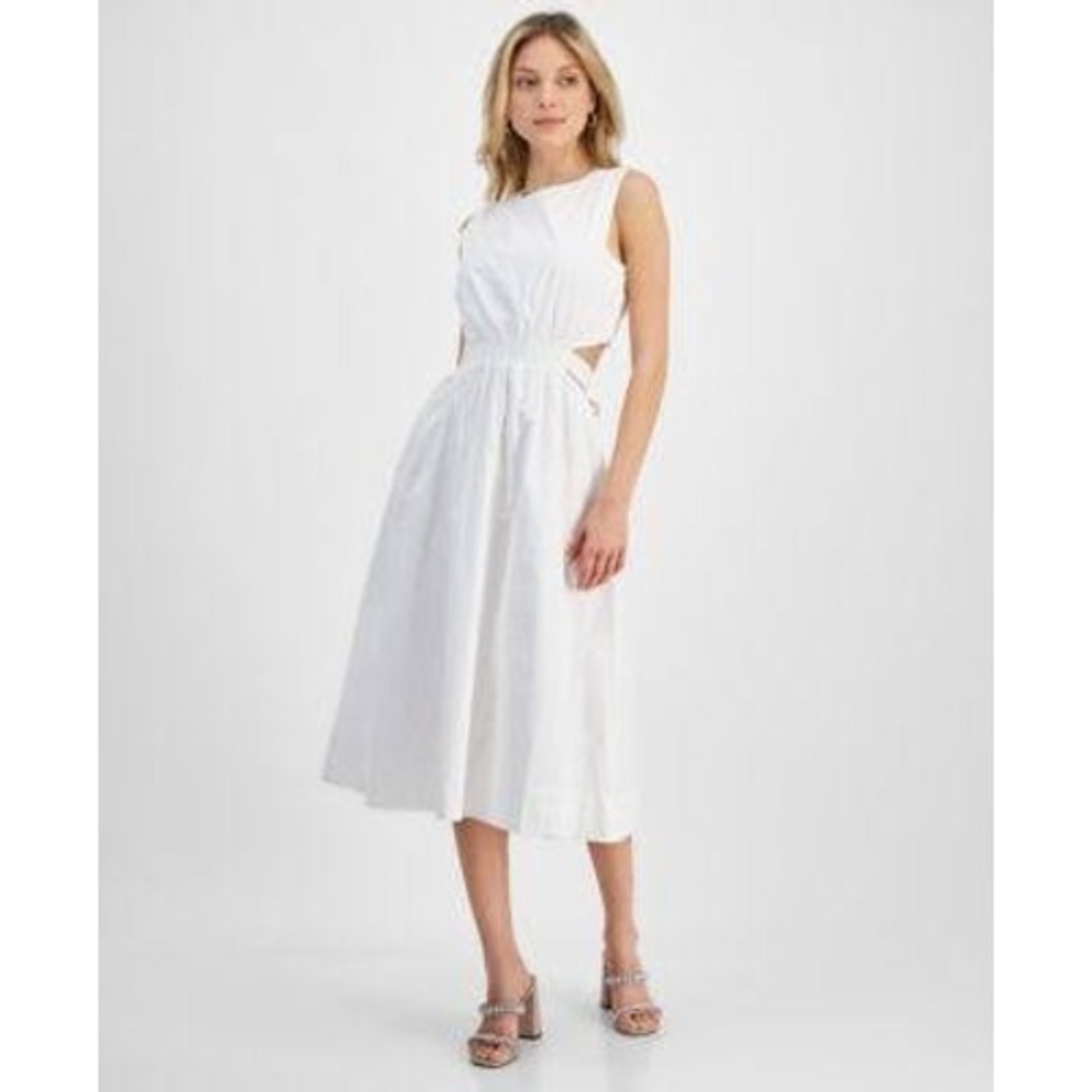 Rachel Rachel Roy Women Dress 8 White Midi Cutout Back Tie Waist Sleeveless